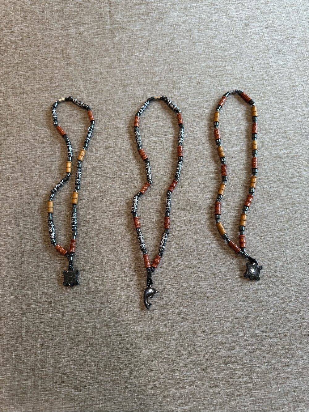 Dominican Beaded Charm Necklace - Turtle (x2), Dolphin